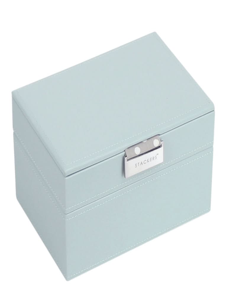 Stackers Mini Juwelendoos Set van 2 Pastelgroen-blauw met grijze stippen - Mystackers