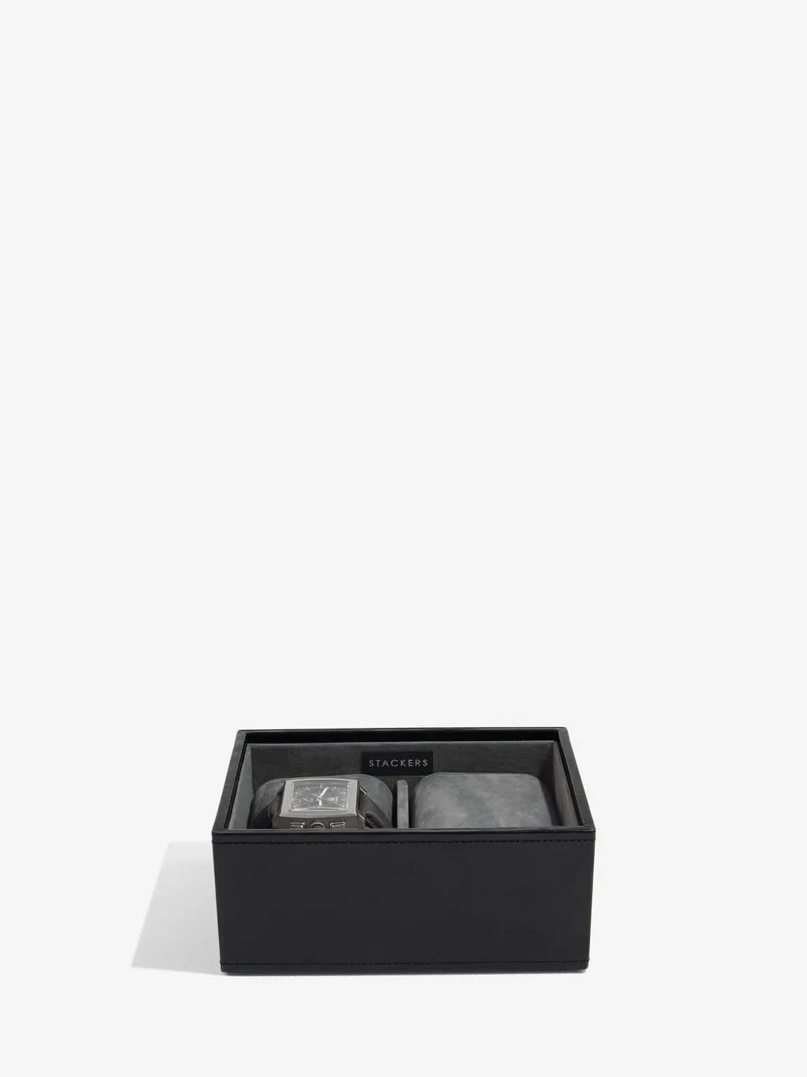 Stackers Mini Set van 2 - Horloge- & Manchetknopendoosje Zwart Fluweel - Mystackers