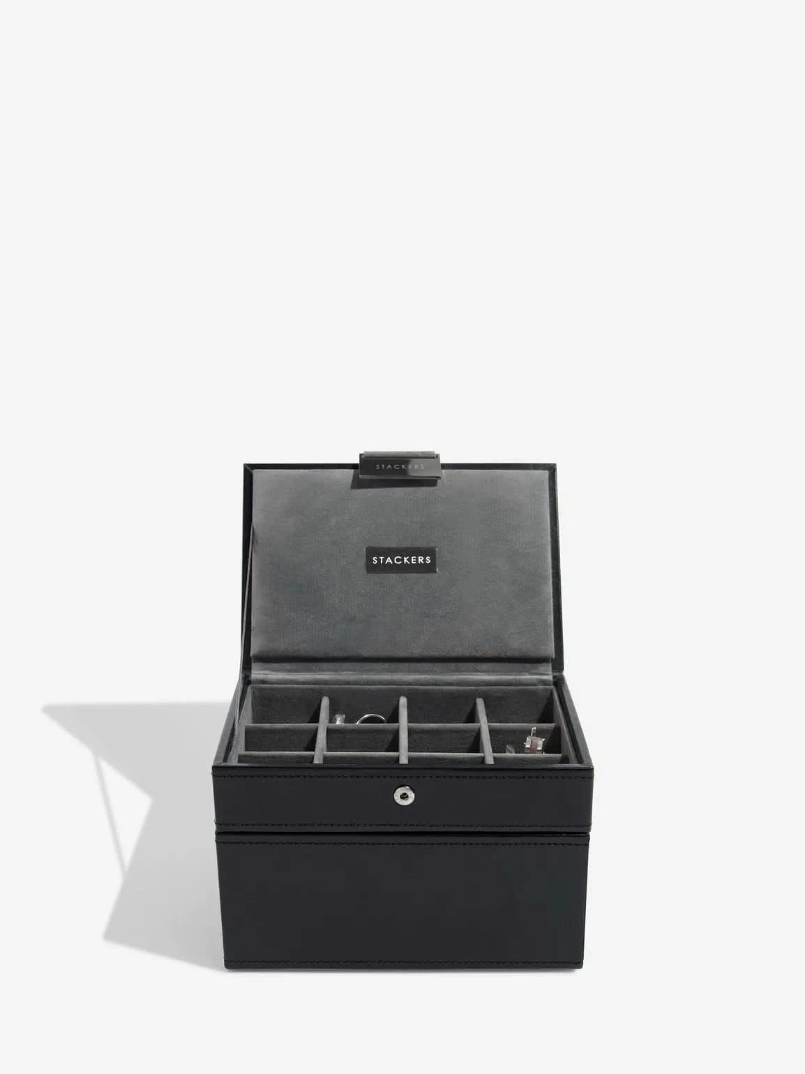 Stackers Mini Set van 2 - Horloge- & Manchetknopendoosje Zwart Fluweel - Mystackers