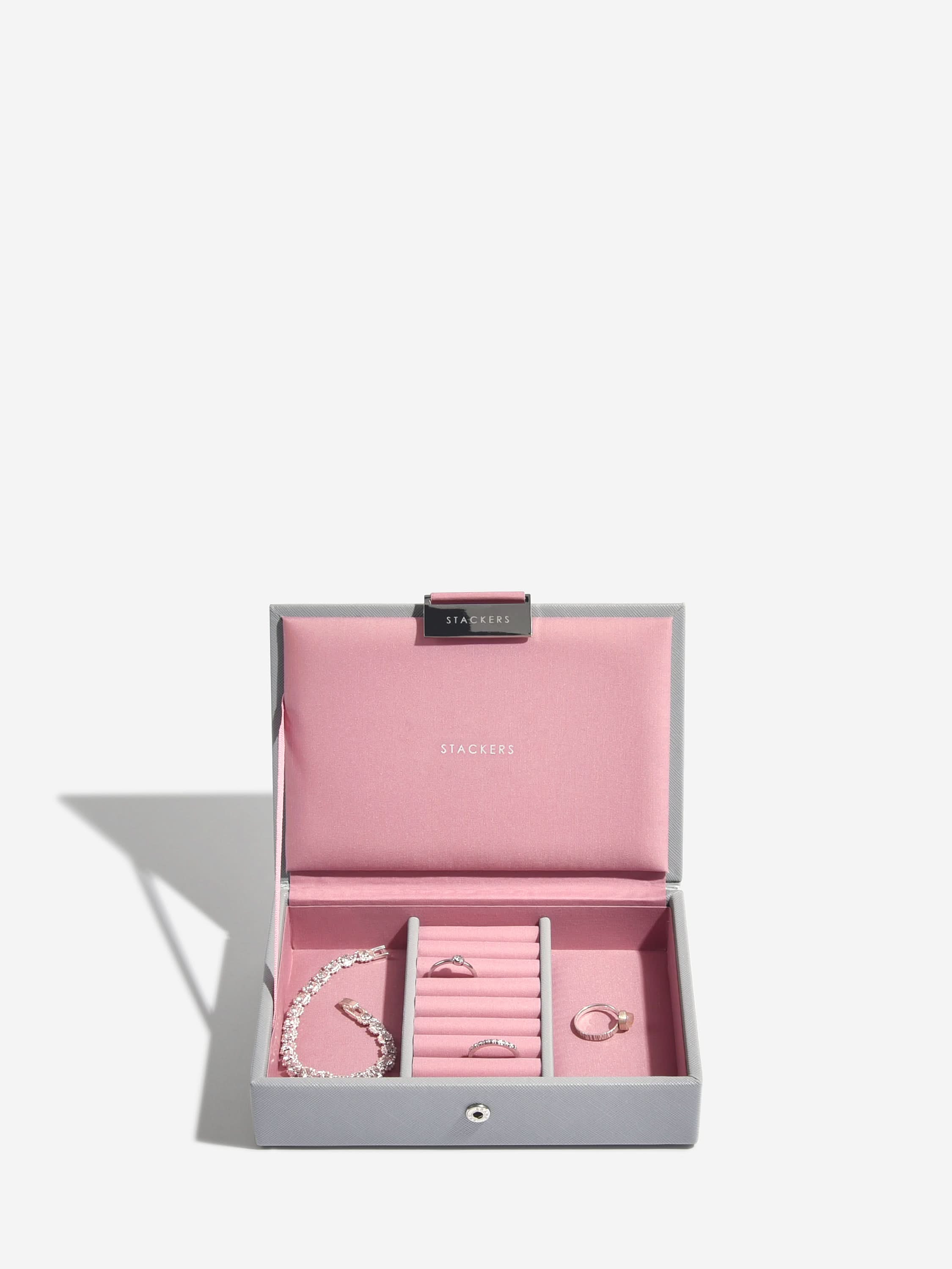 Stackers Deksel voor Mini Juwelendoos Grijs & Roze - Mystackers