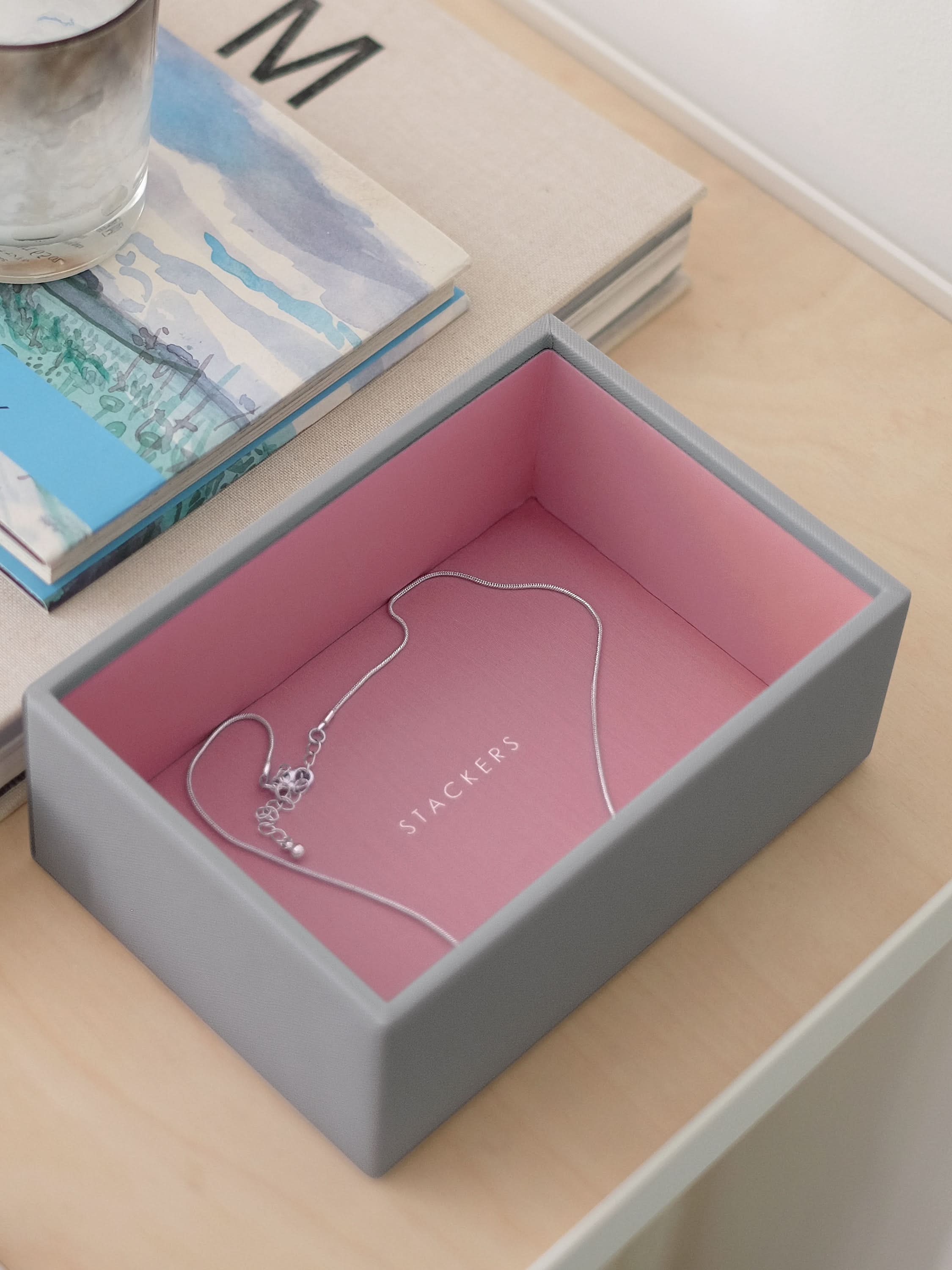 Stackers Mini Horloge & Accessoirelaag Grijs & Roze - Mystackers