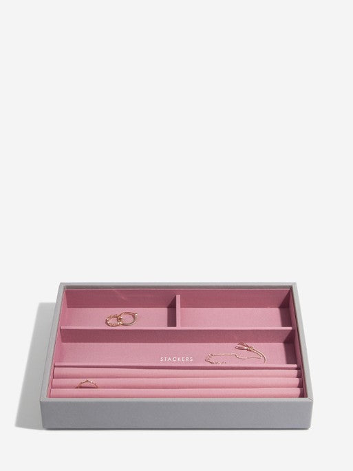 Stackers Ring & Armbandenlaag voor Klassieke Juwelendoos Grijs & Roze - Mystackers
