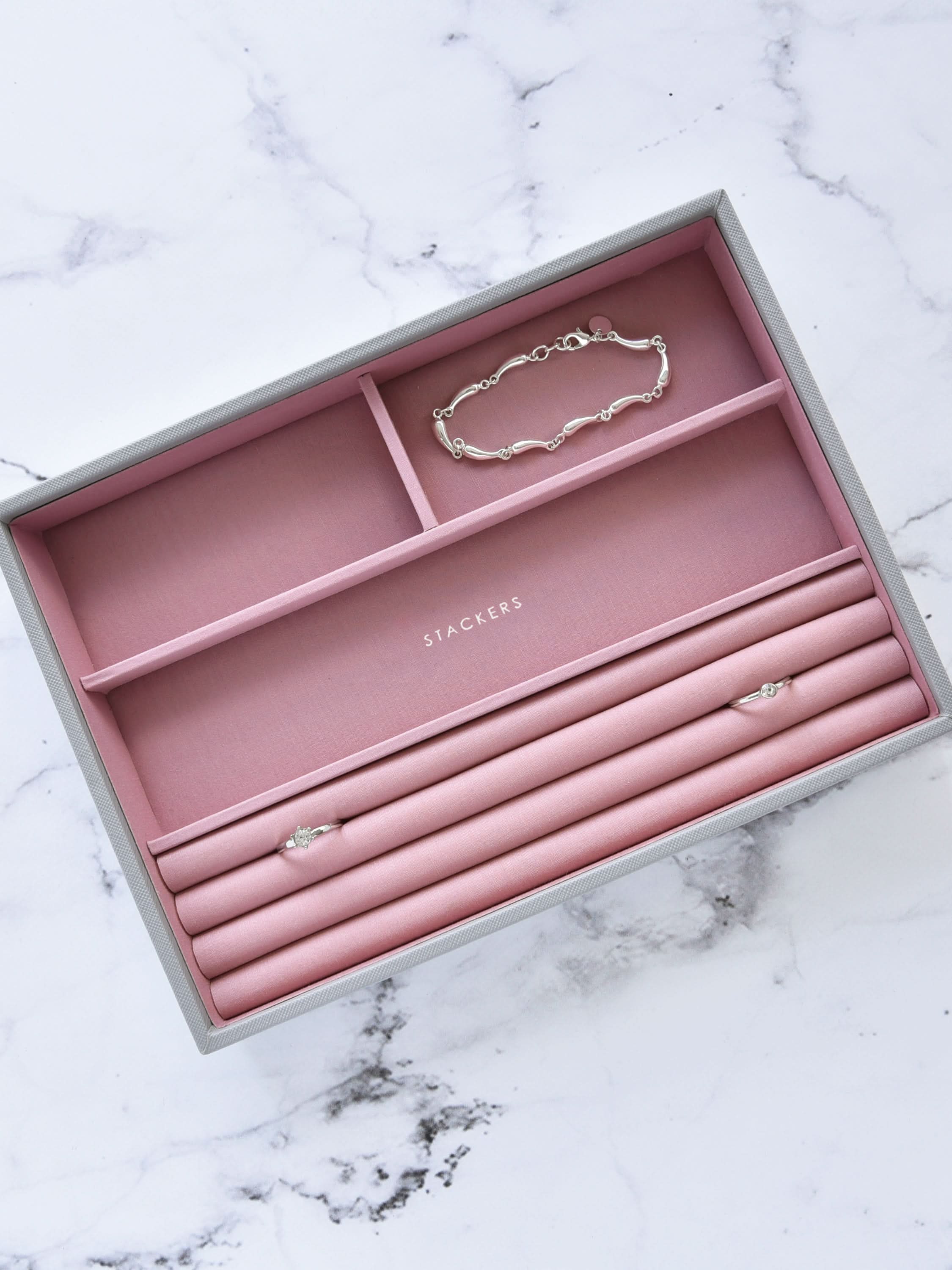 Stackers Ring & Armbandenlaag voor Klassieke Juwelendoos Grijs & Roze - Mystackers