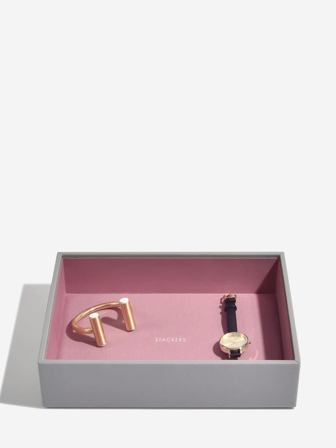 Stackers diepe Sieradenlaag voor Klassieke Juwelendoos Grijs & Roze - Mystackers