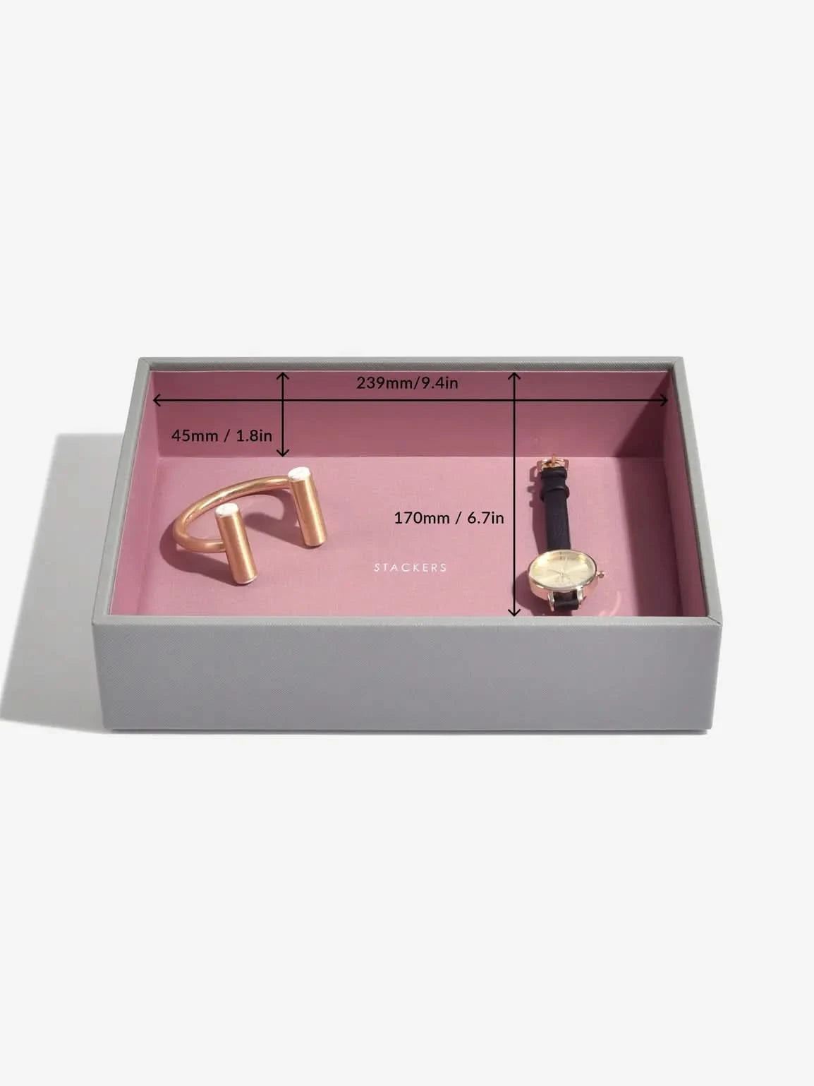 Stackers diepe Sieradenlaag voor Klassieke Juwelendoos Grijs & Roze - Mystackers