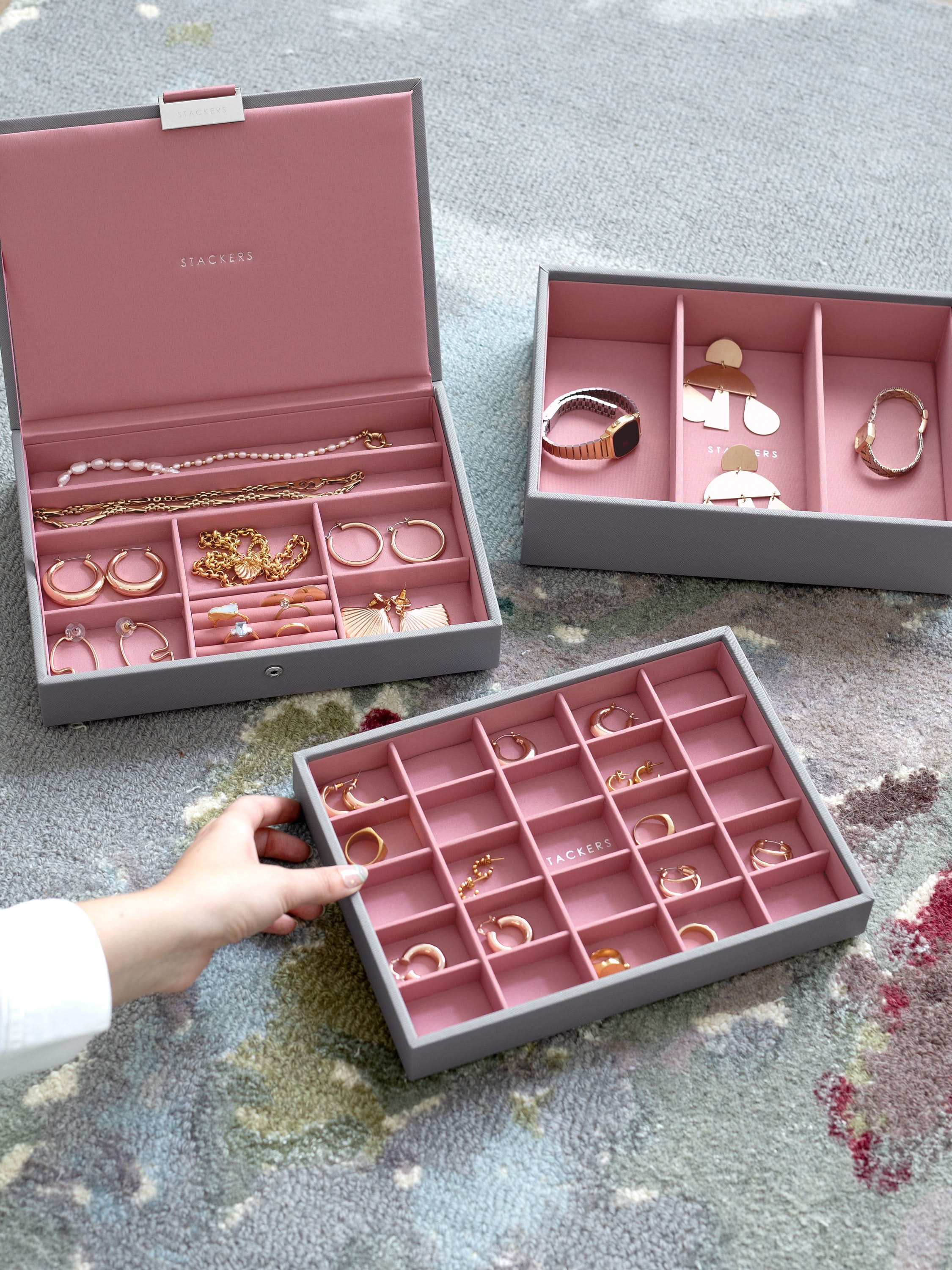 Stackers Klassieke Juwelendoos Set van 3 Grijs & Roze - Mystackers