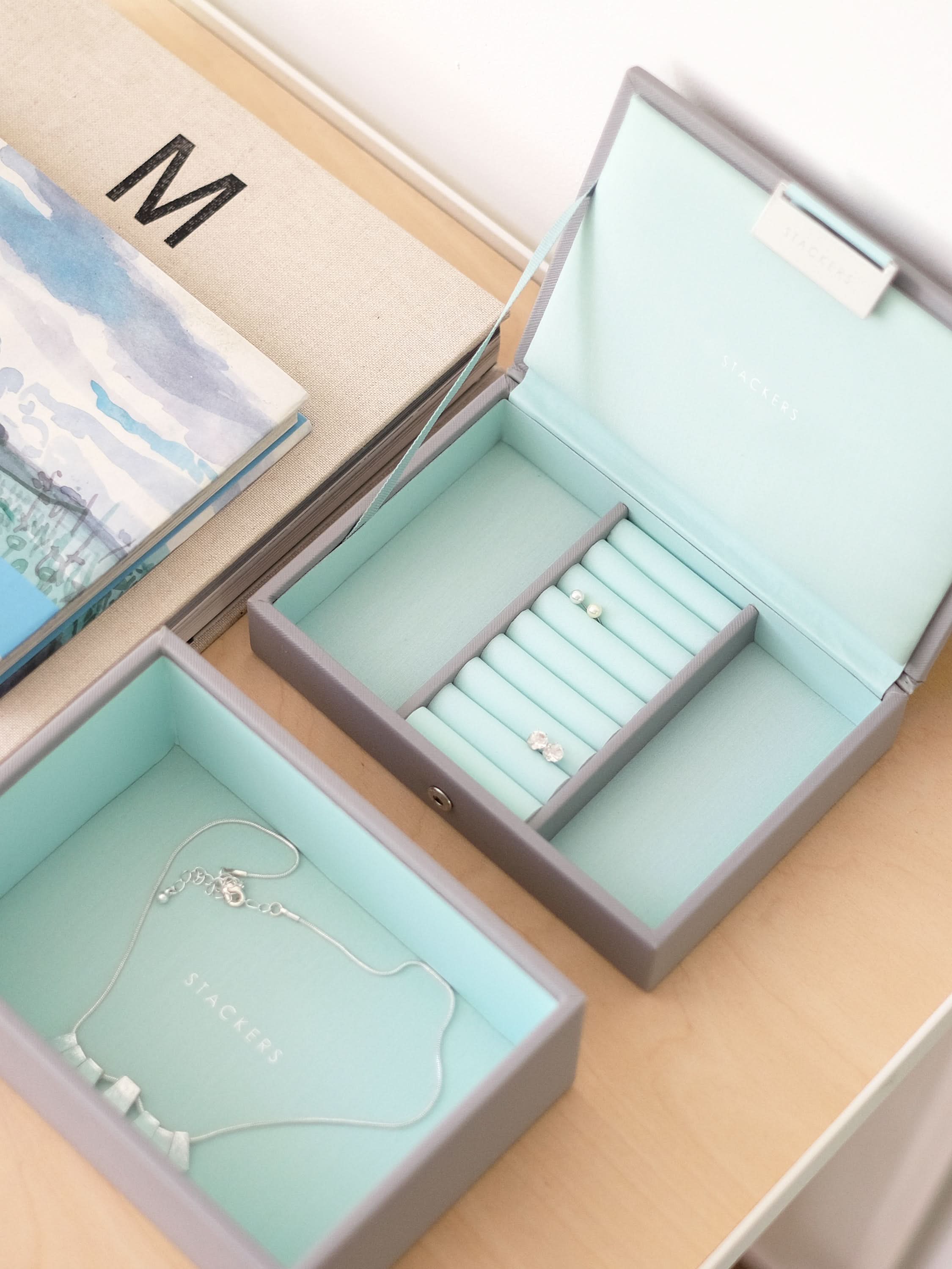 Stackers Mini Juwelendoos Set van 2 Grijs & Munt - Mystackers