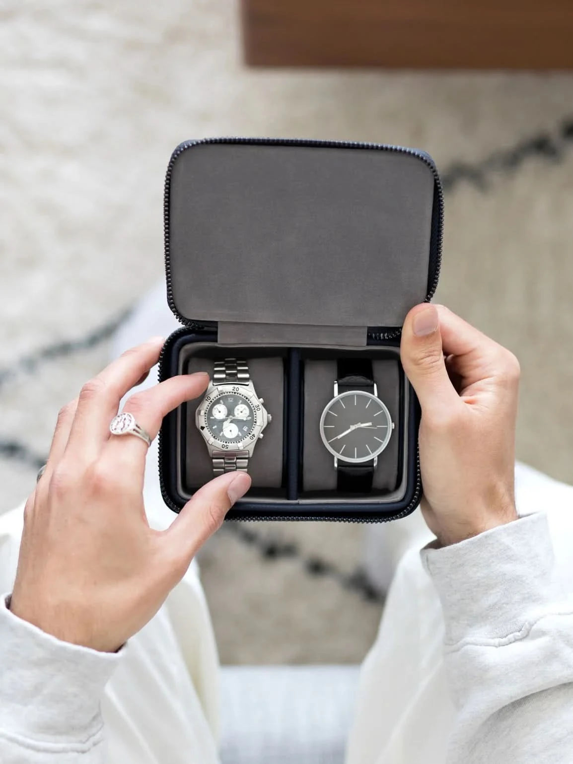 Stackers Horlogebox met dubbele rits Marineblauw - Mystackers