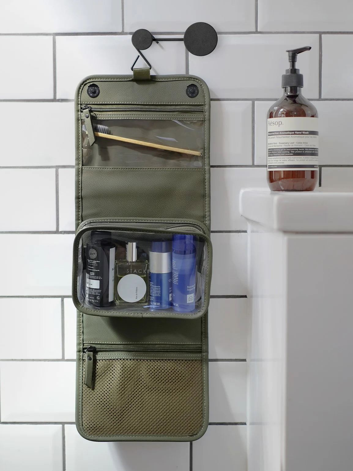 Stackers kleine hangende Toilettas Olijfgroen - Mystackers
