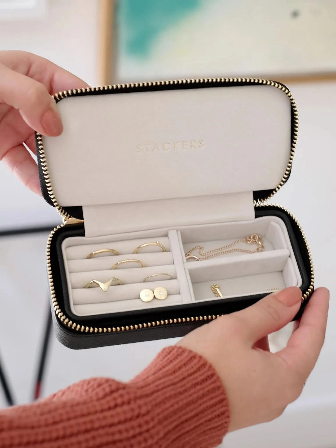 Stackers Medium Travel box Zwart & Goud - Mystackers