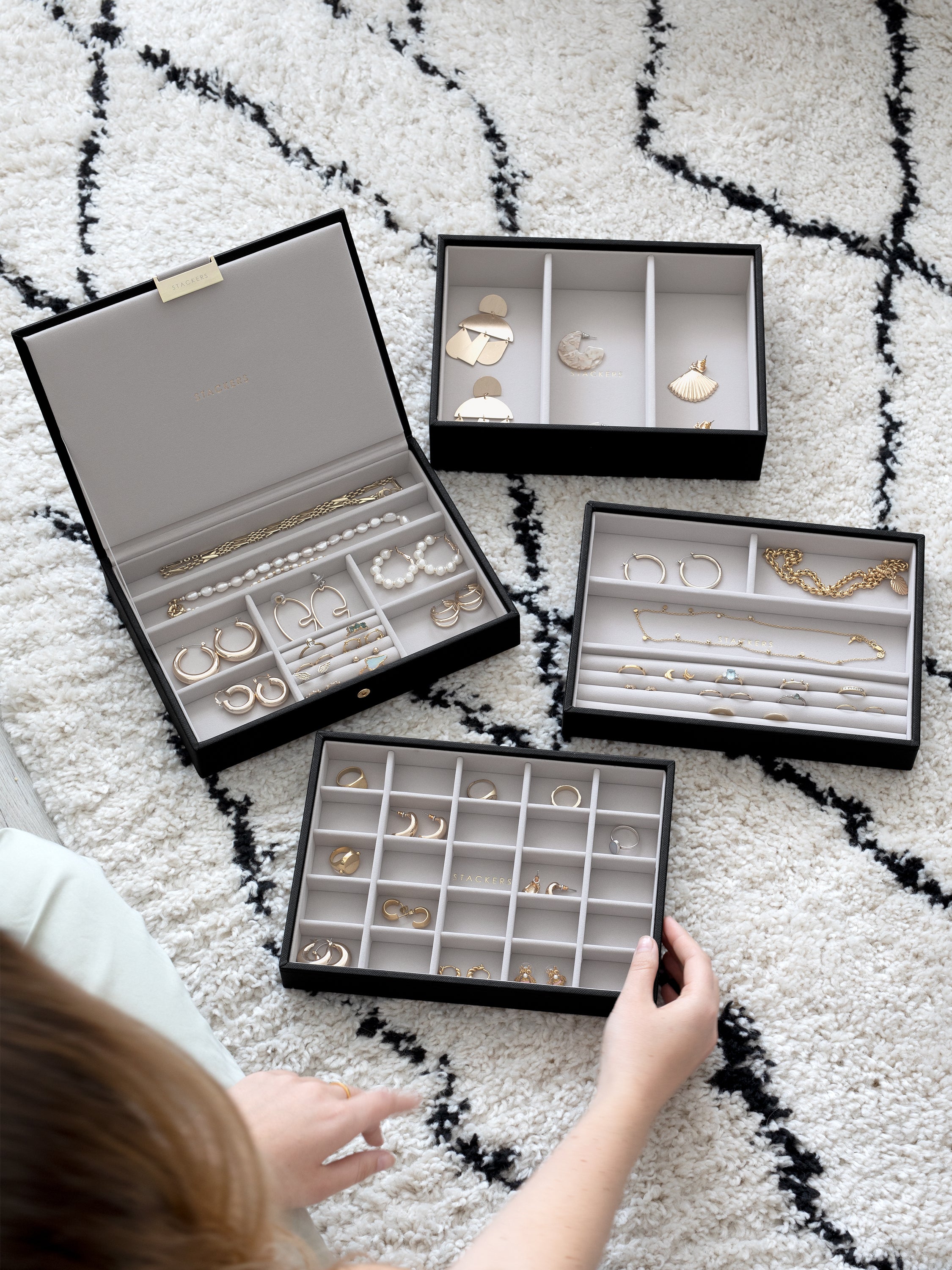 Stackers Classic Jewellery Box Set of 4 Black