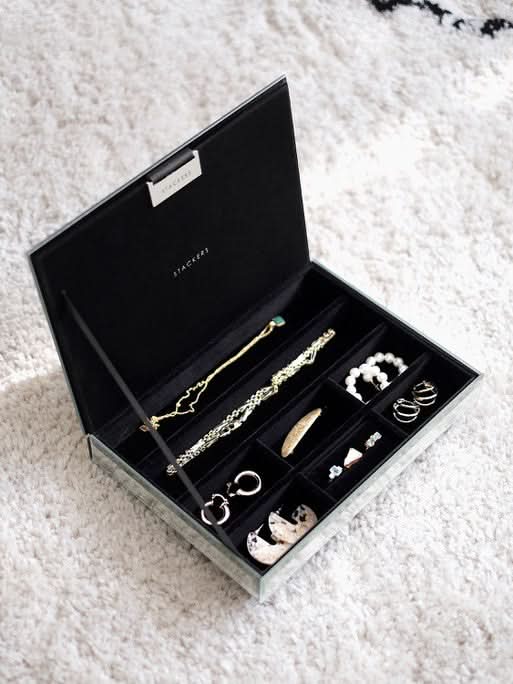 Stackers glazen glitter deksel voor Klassieke glazen Juwelendoos Zwart - Mystackers