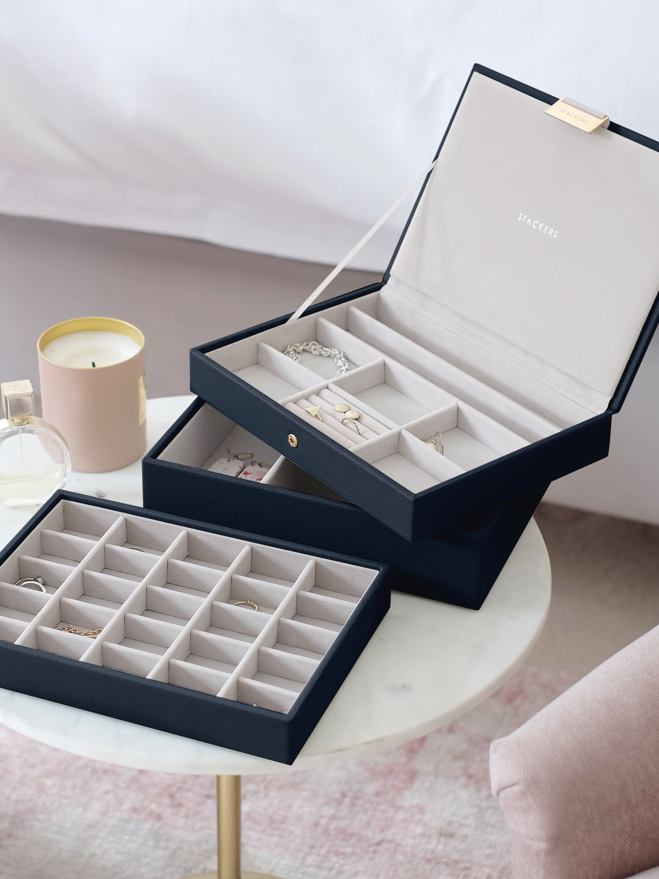 Stackers Klassieke Juwelendoos Set van 3 Marineblauw - Mystackers