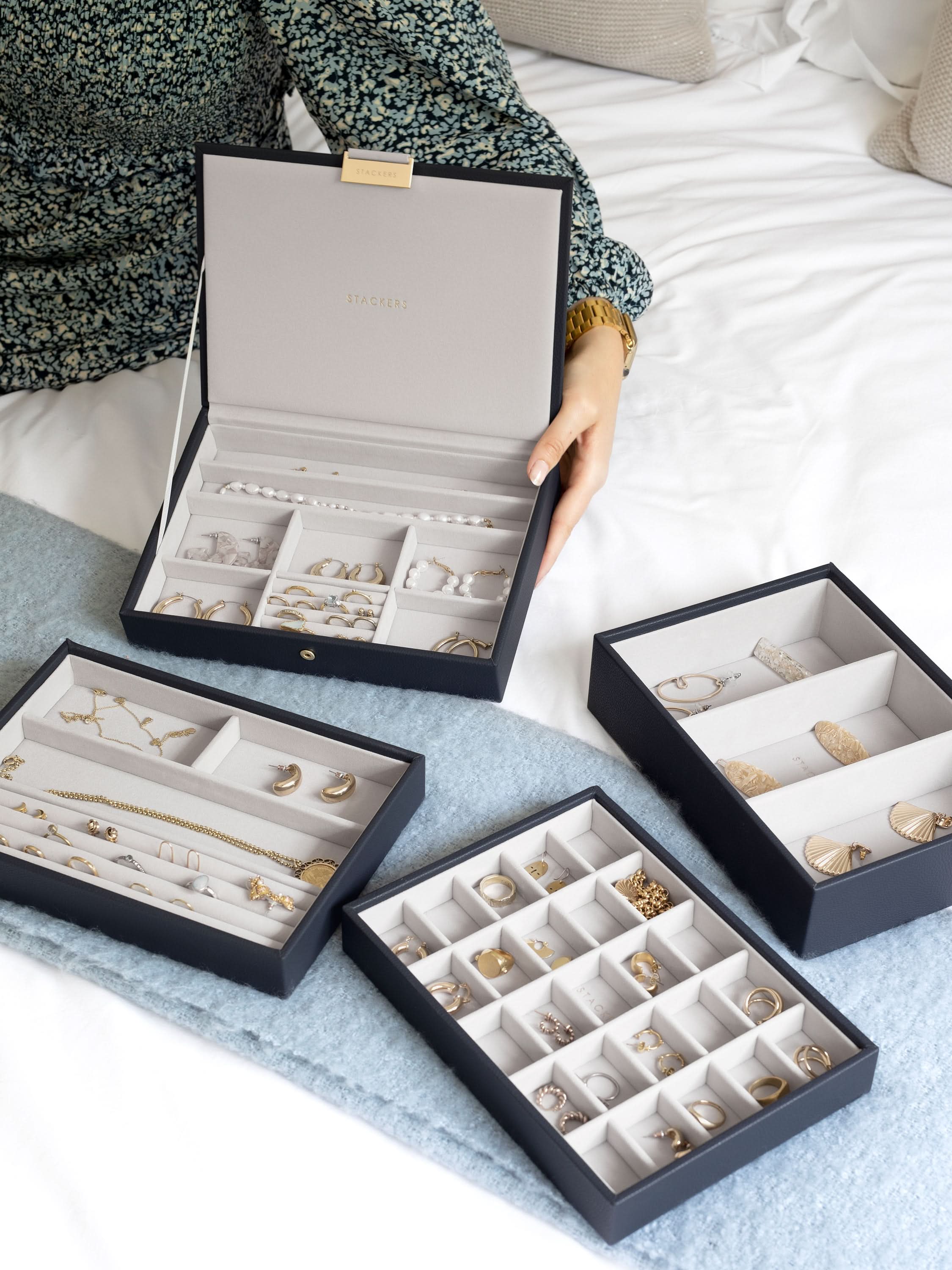 Stackers Klassieke Juwelendoos Set van 4 Marineblauw - Mystackers