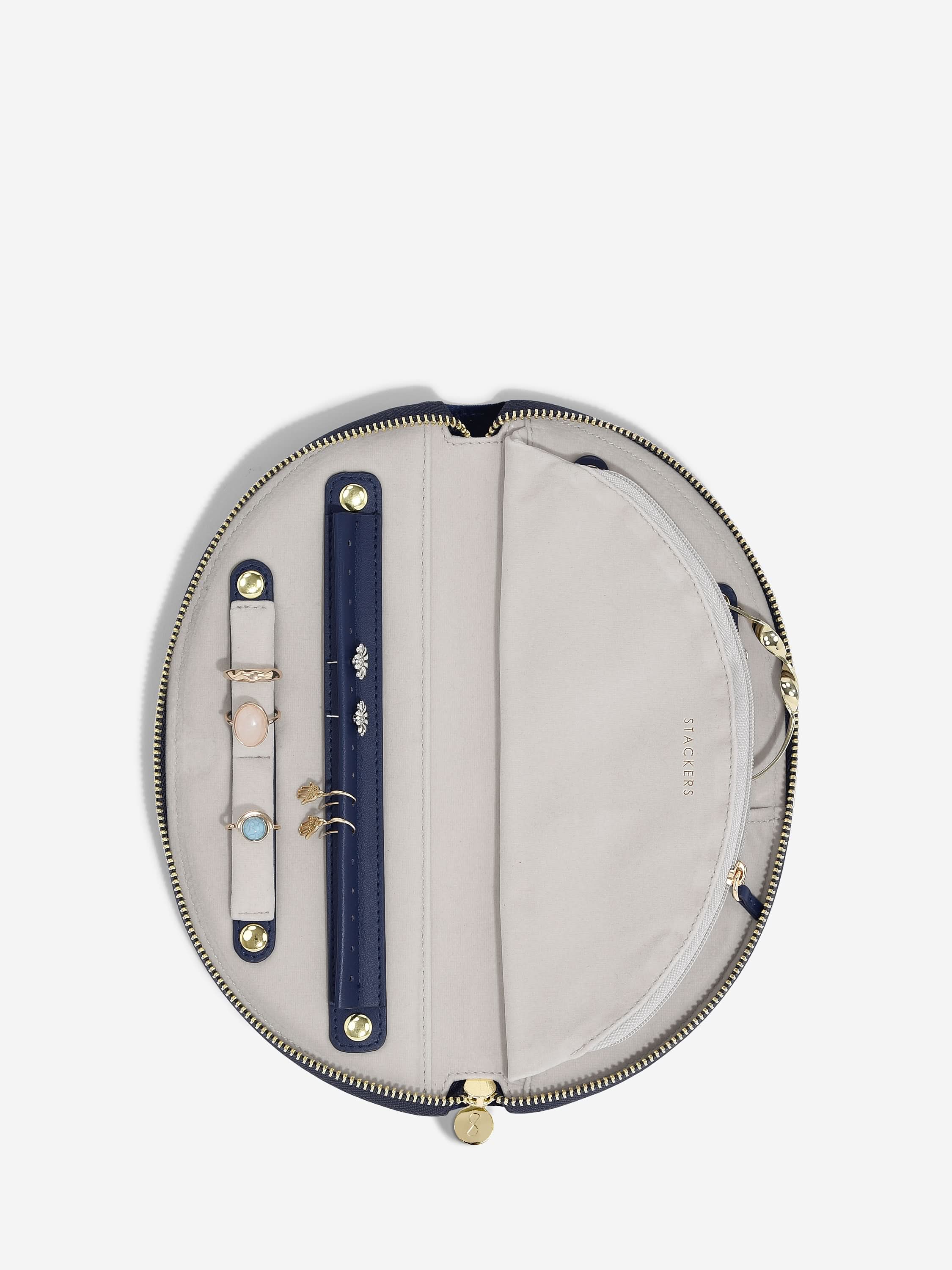 Stackers Half Moon Jewellery Roll Navy Blue Velvet