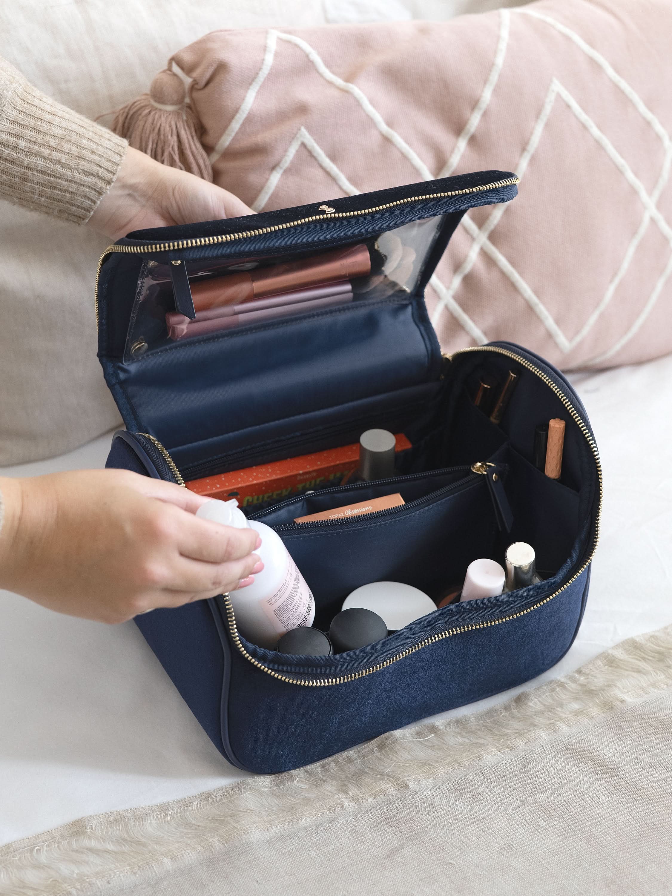 Stackers Large Cosmetic Case Navy Blue Velvet