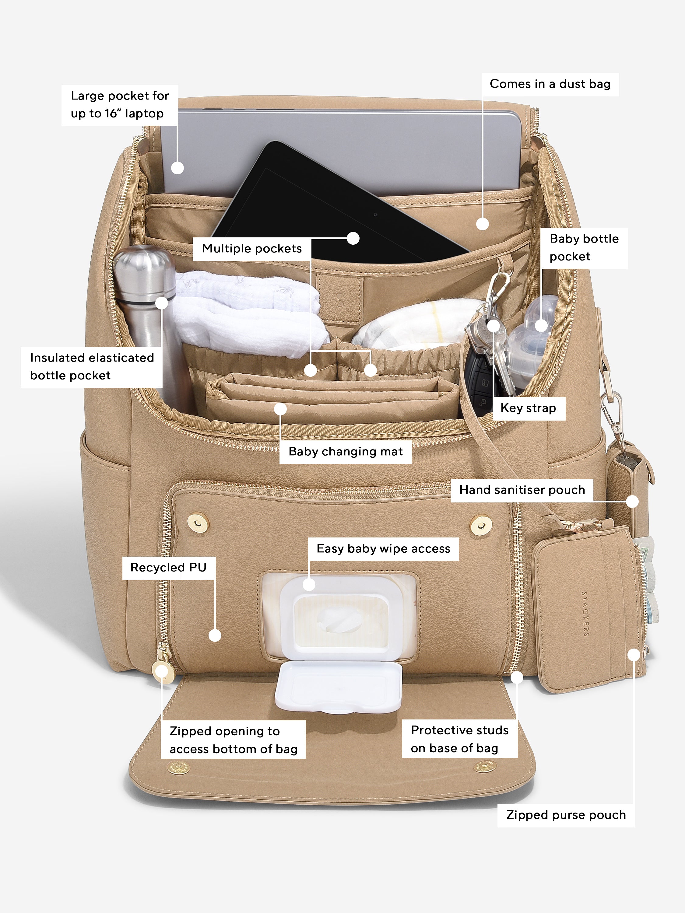 Stackers Diaper Bag Camel