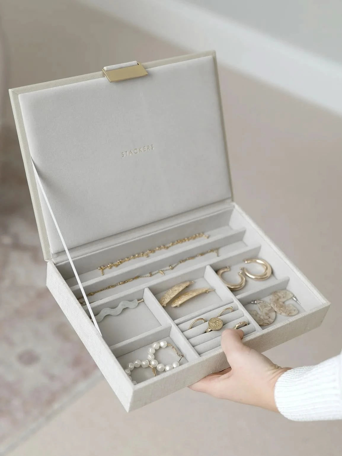 Stackers Deksel voor Klassieke Juwelendoos Havermout & Linnen - Mystackers