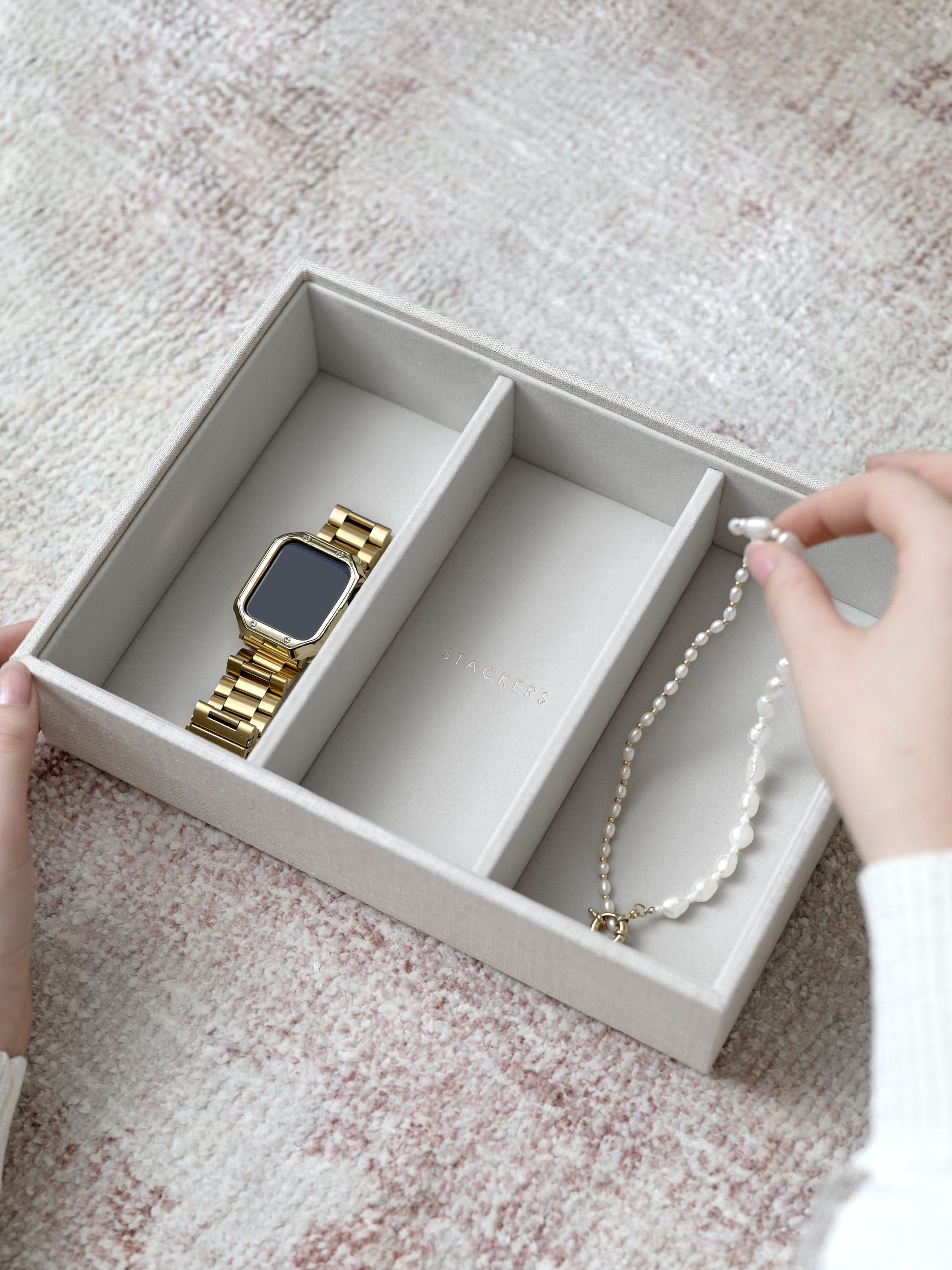 Stackers Horloge & Accessoirelaag voor Klassieke Juwelendoos Havermout & Linnen - Mystackers