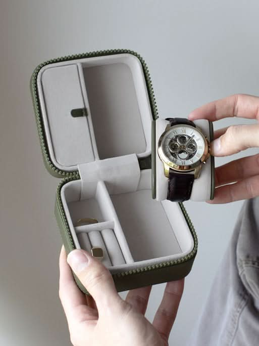 Stackers Horloge- & juwelenbox Groen Canvas - Mystackers