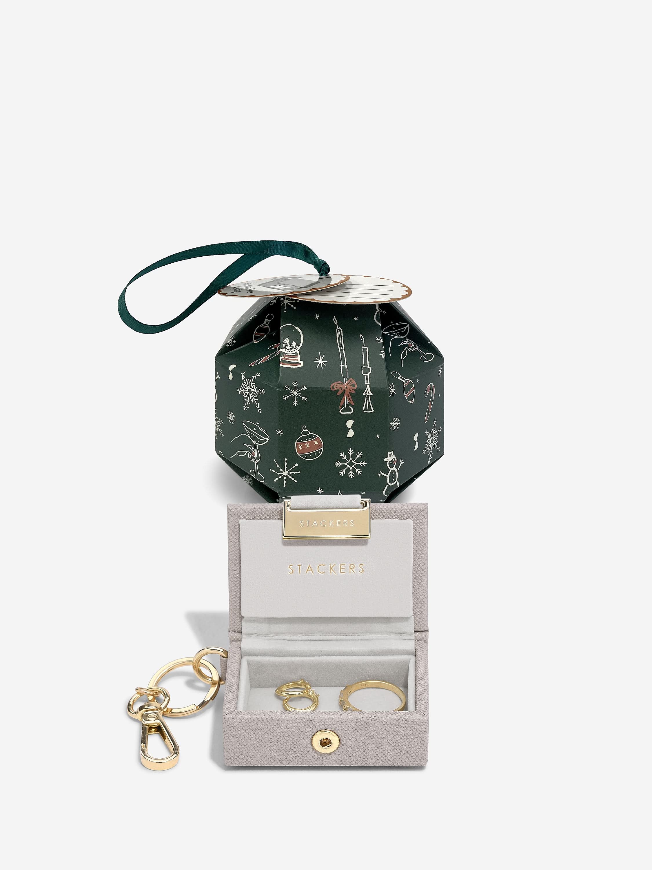 Stackers Jewellery Box Keyring in Decorative Christmas Ball Taupe