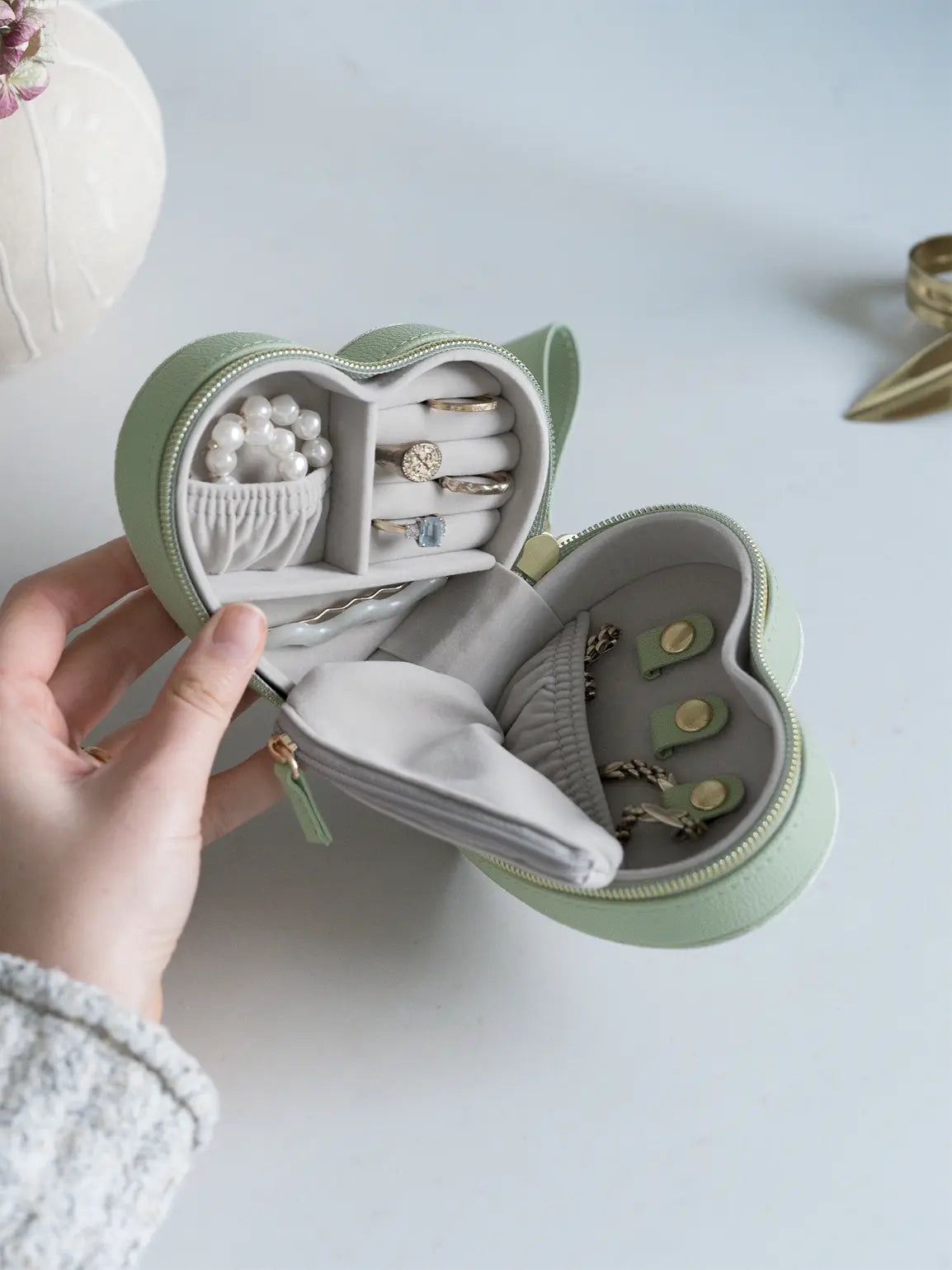 Stackers Boîte à bijoux de voyage coeur Mama Vert