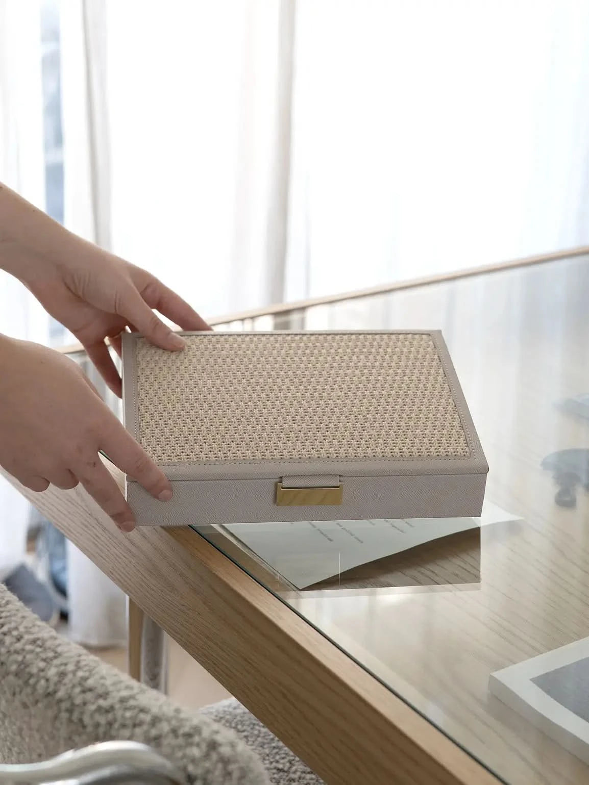 Stackers Deksel voor Klassieke Juwelendoos Taupe Raffia - Mystackers