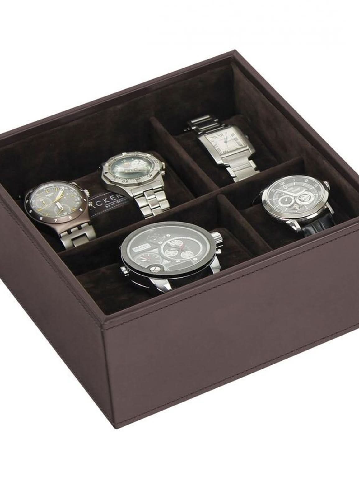 Stackers Zesdelige Horlogebox Bruin Fluweel - Mystackers