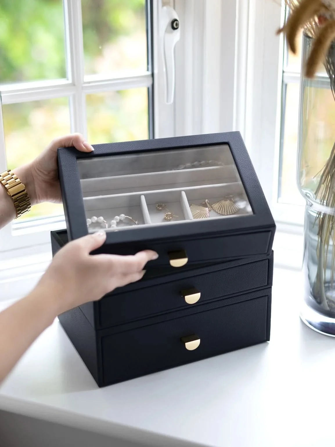 Stackers Klassieke Display Juwelendoos Set van 3 Marineblauw - Mystackers