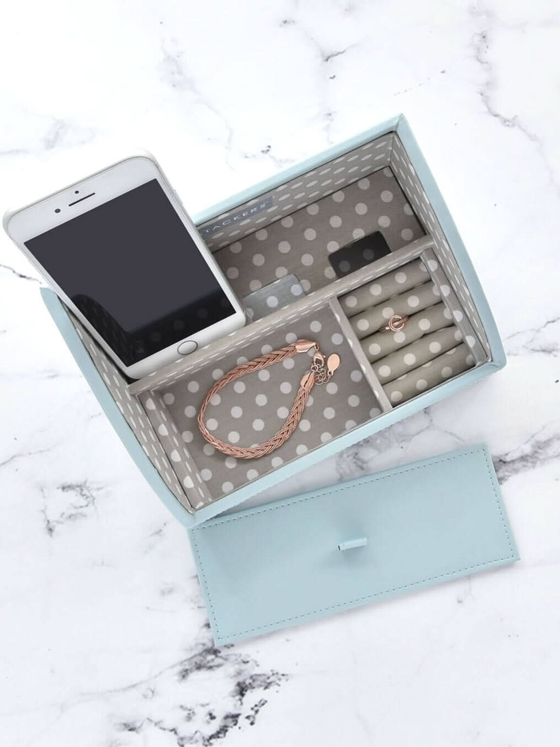 Stackers Oplaadbakje Aqua/Grijs met Polkadots - Mystackers