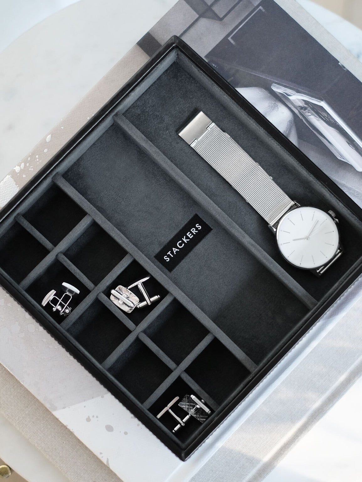 Stackers Horloge & Manchetknopenbox Zwart & Grijs - Mystackers