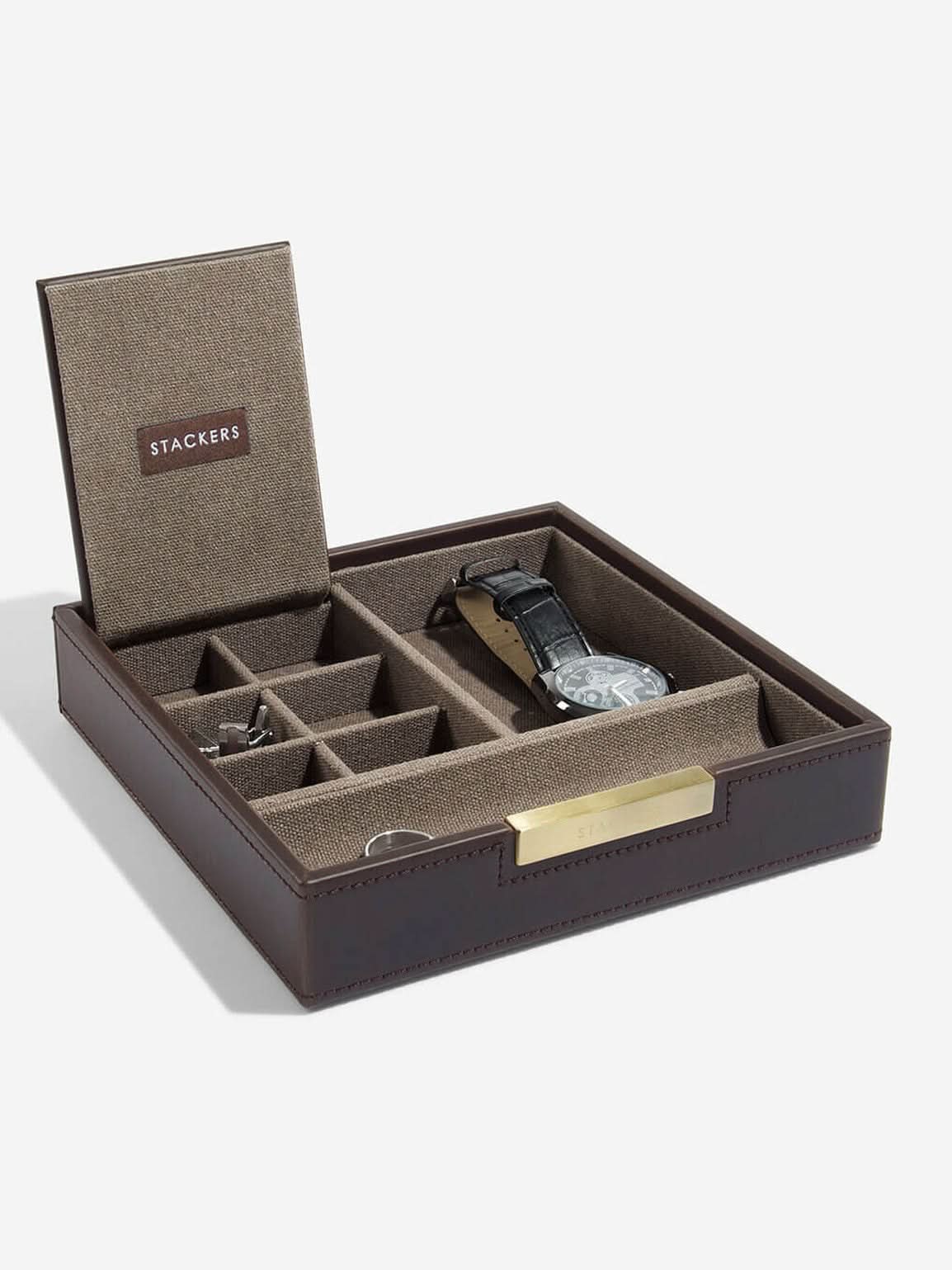 Stackers Horloge, Manchetknopen & Accessoiresbox Bruin & Kaki - Mystackers