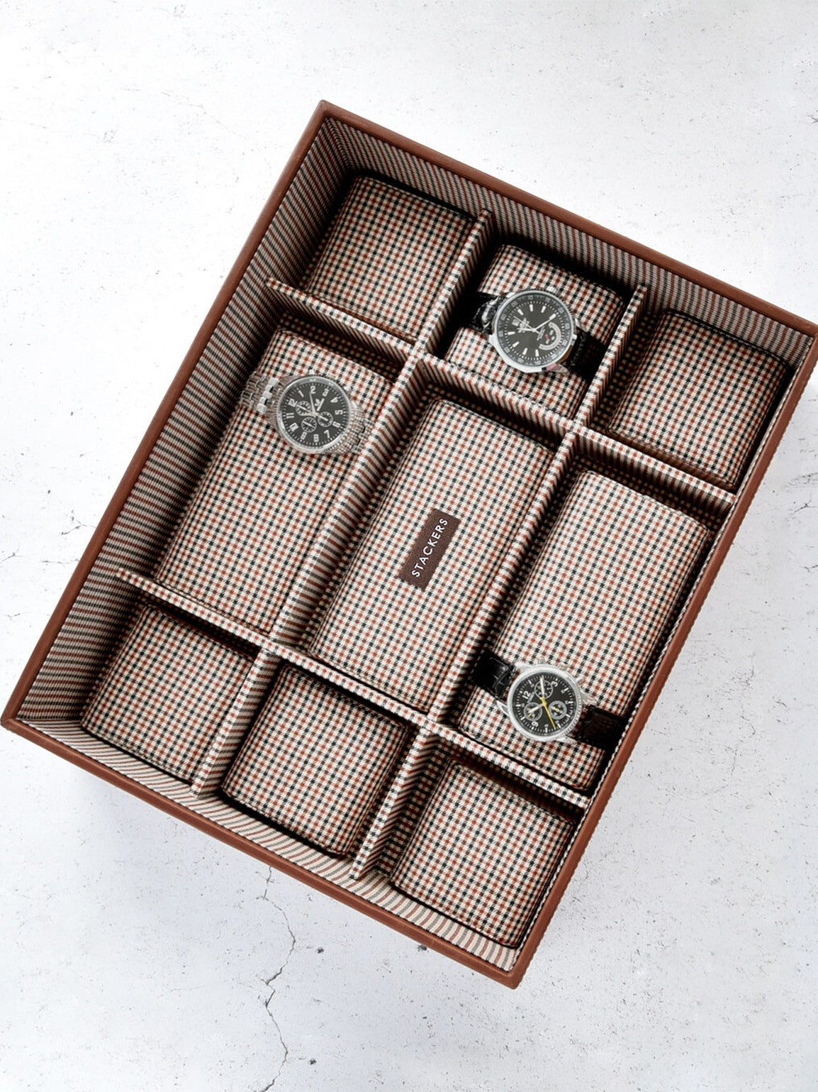 Stackers Coffret à Montres Quinze Pièces Marron à Carreaux