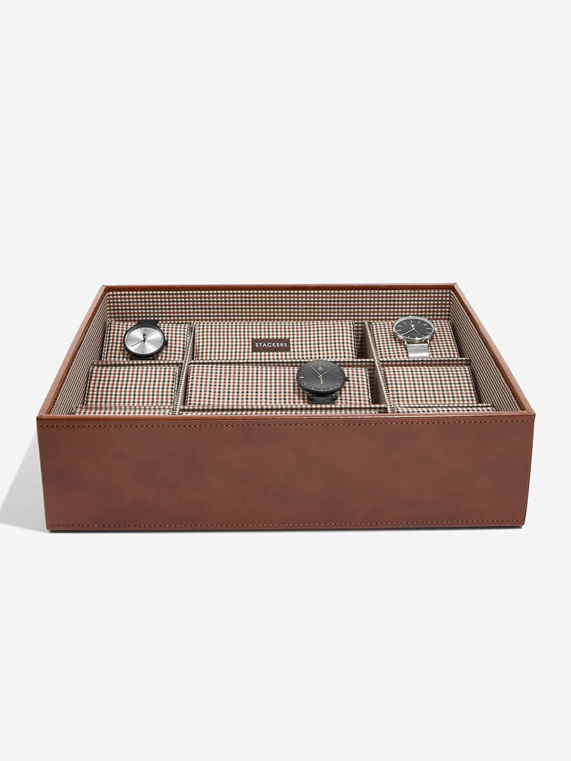 Stackers Coffret à Montres Quinze Pièces Marron à Carreaux