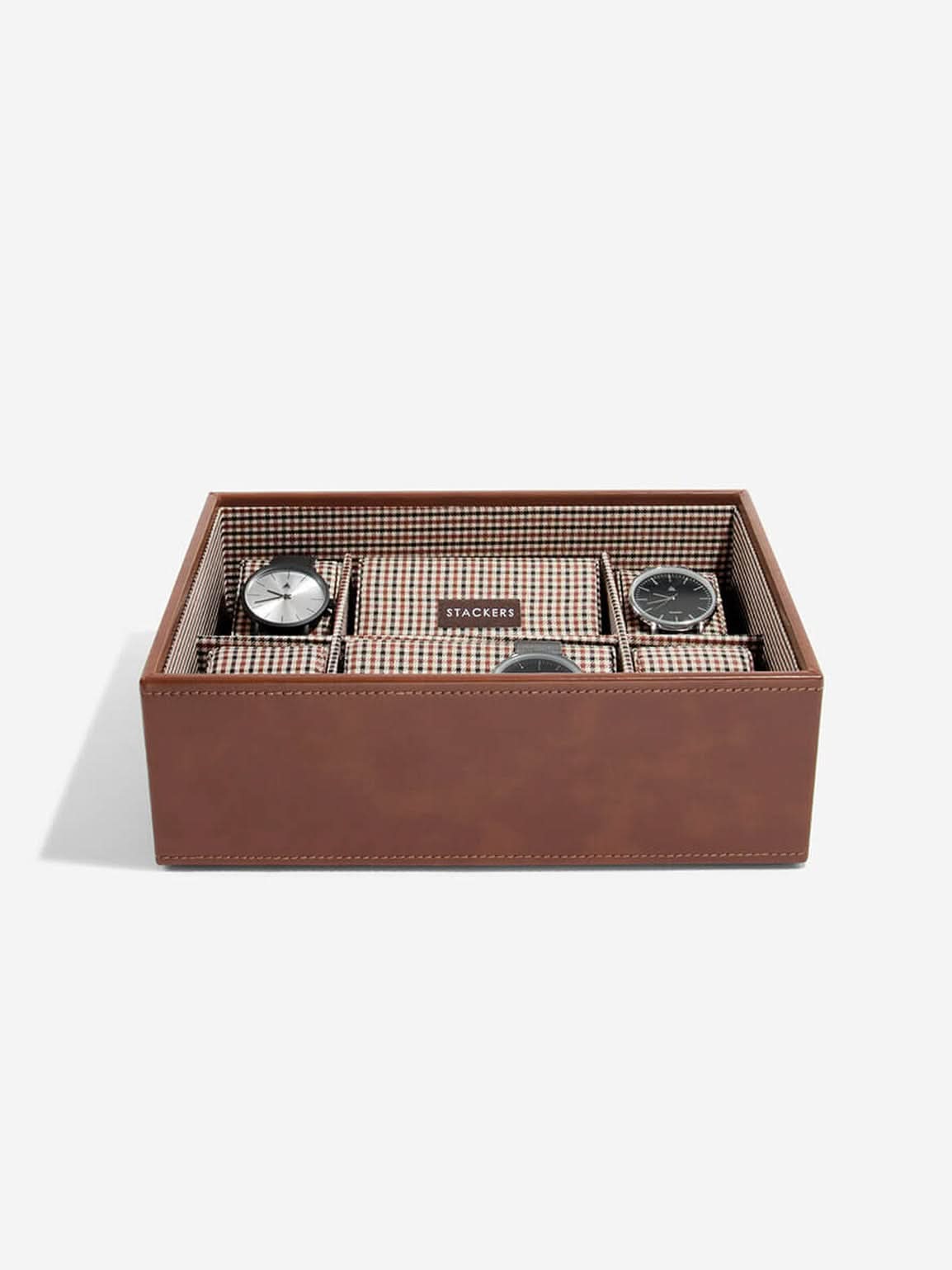 Stackers Achtdelige Horlogebox Bruin Geruit - Mystackers