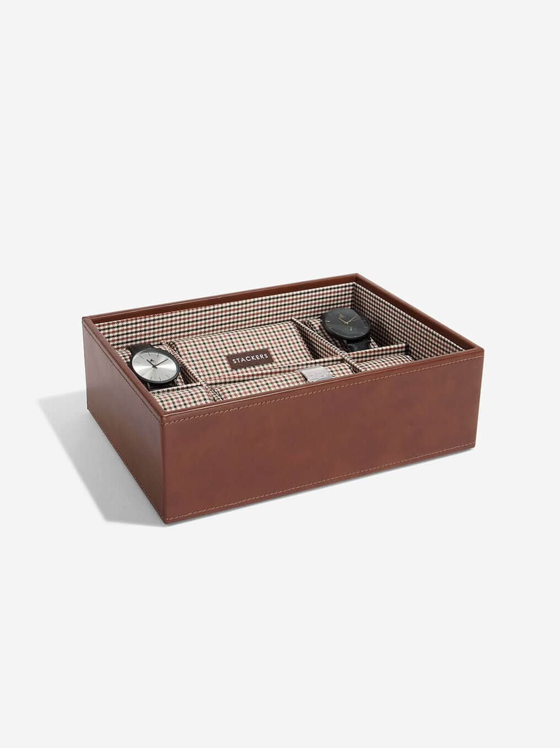 Stackers Achtdelige Horlogebox Bruin Geruit - Mystackers