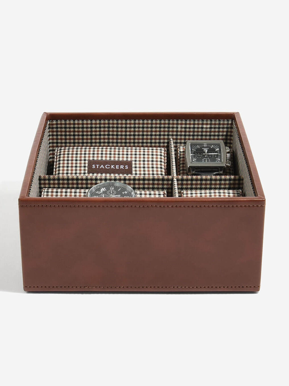 Stackers Zesdelige Horlogebox Bruin Geruit - Mystackers
