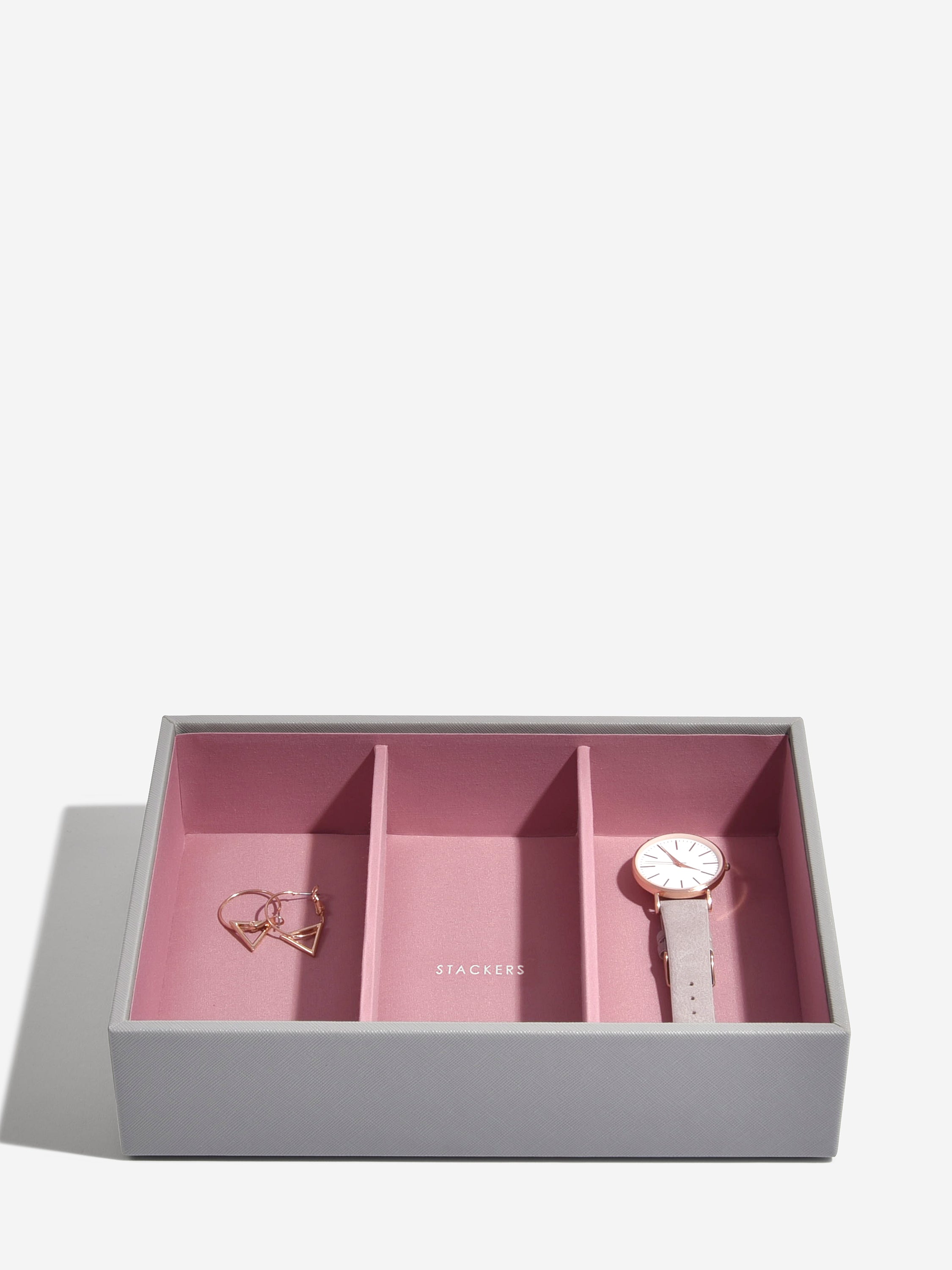 Stackers Classic Boîte à Bijoux Lot de 3 Gris et Rose