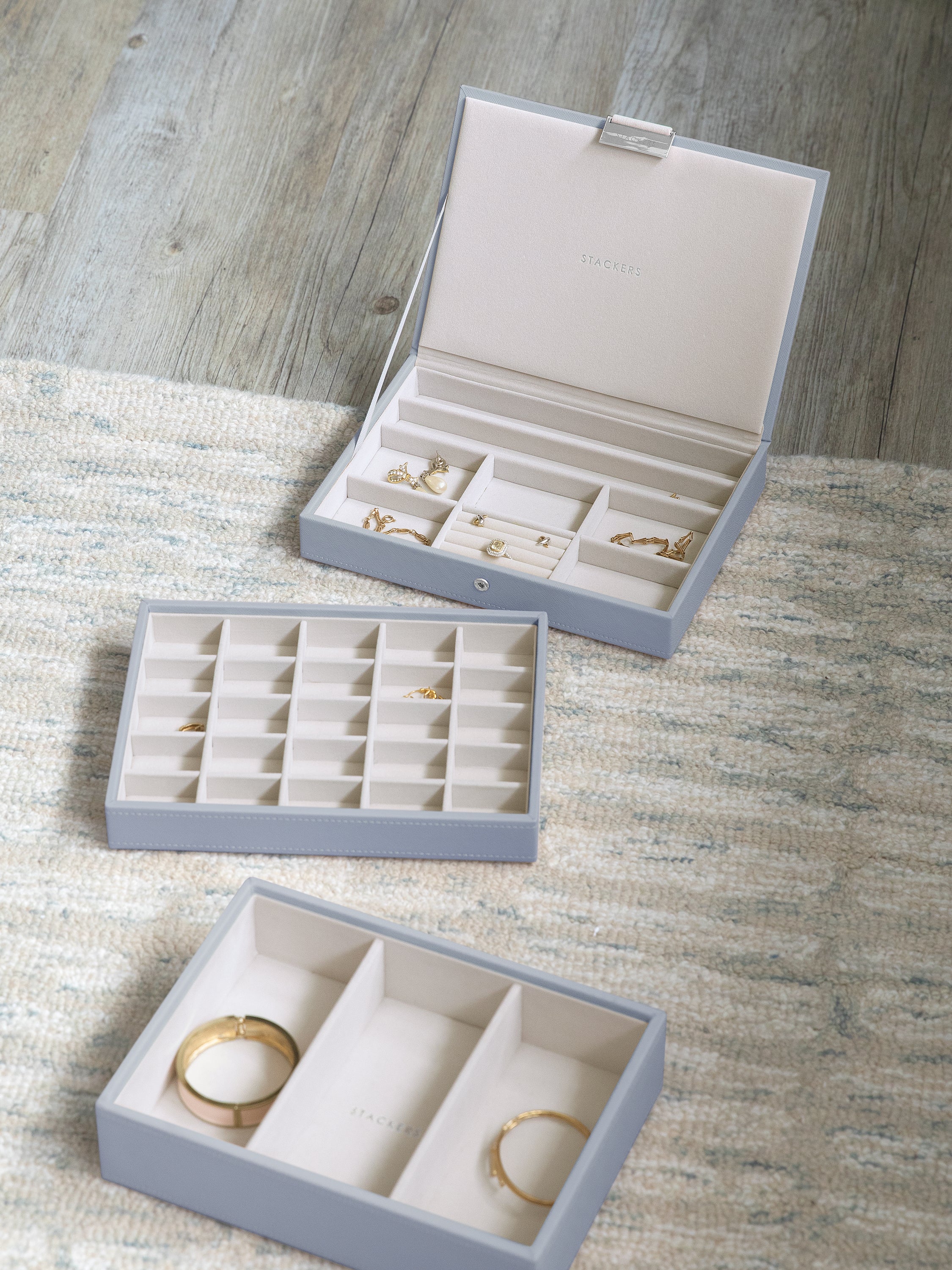 Stackers Classic Boîte à Bijoux Lot de 3 Bleu