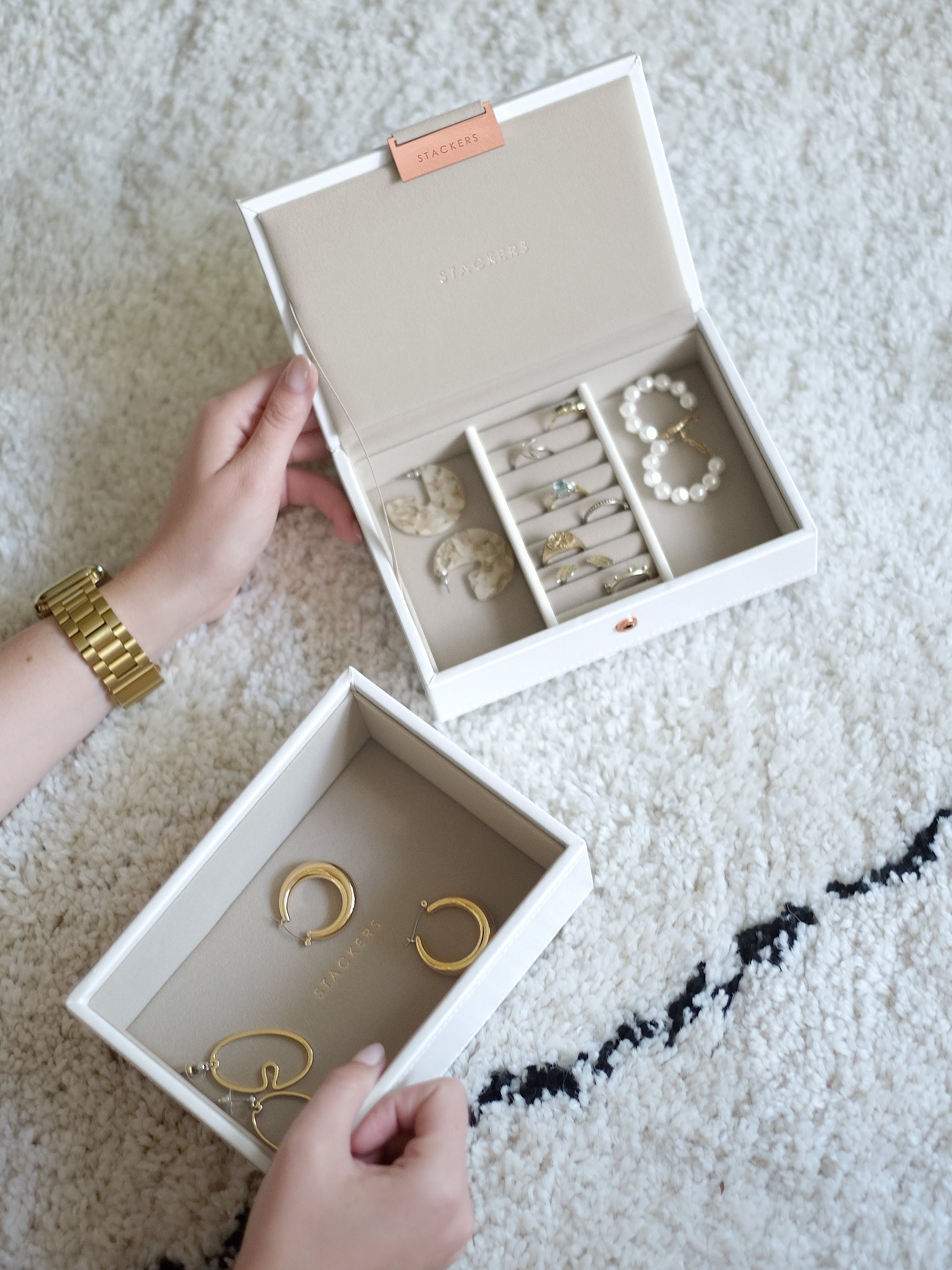Stackers Mini Boîte à Bijoux Lot de 2 Blanc & Rose
