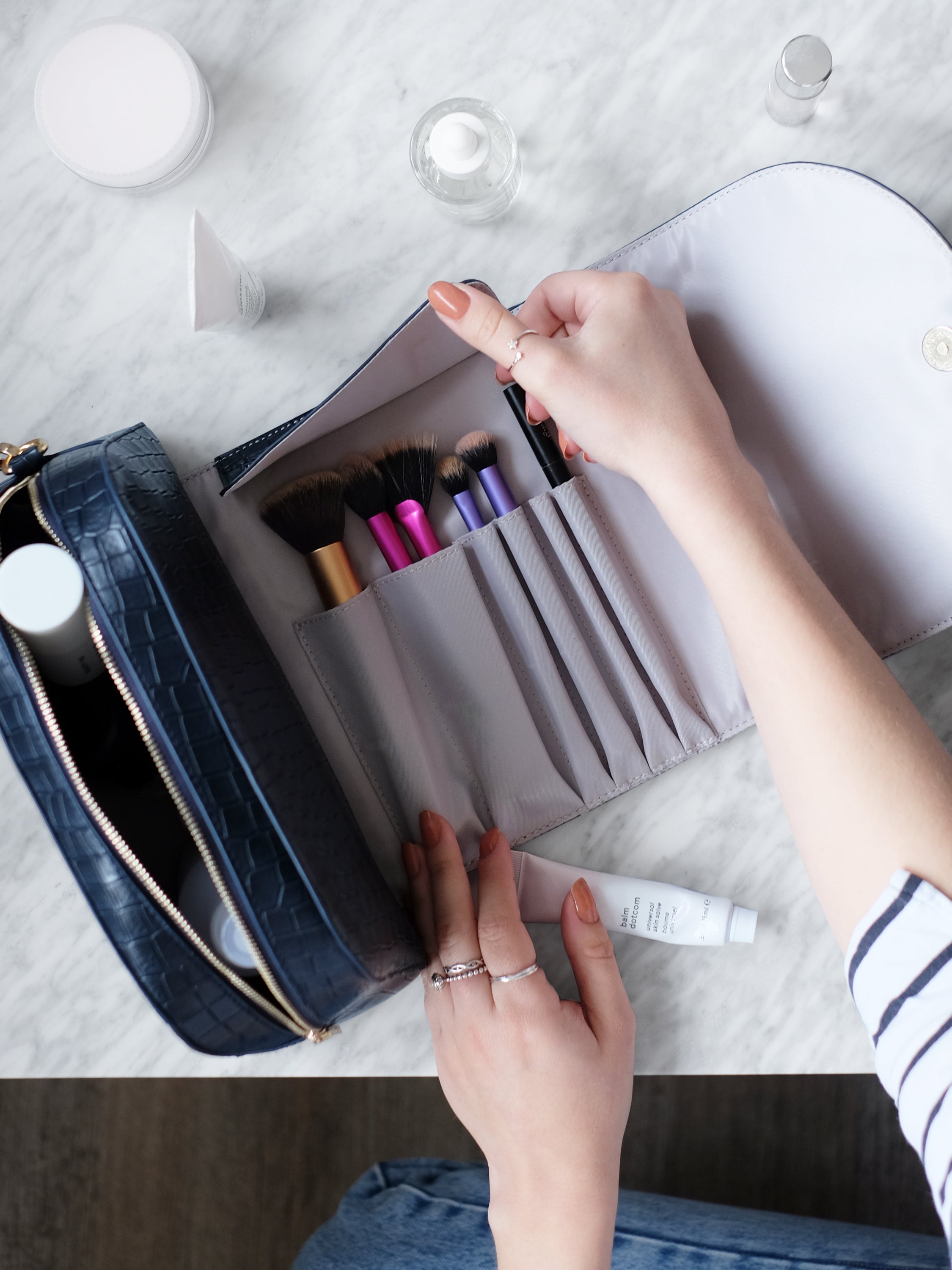 Stackers Crocodile Print Make-up Bag Black