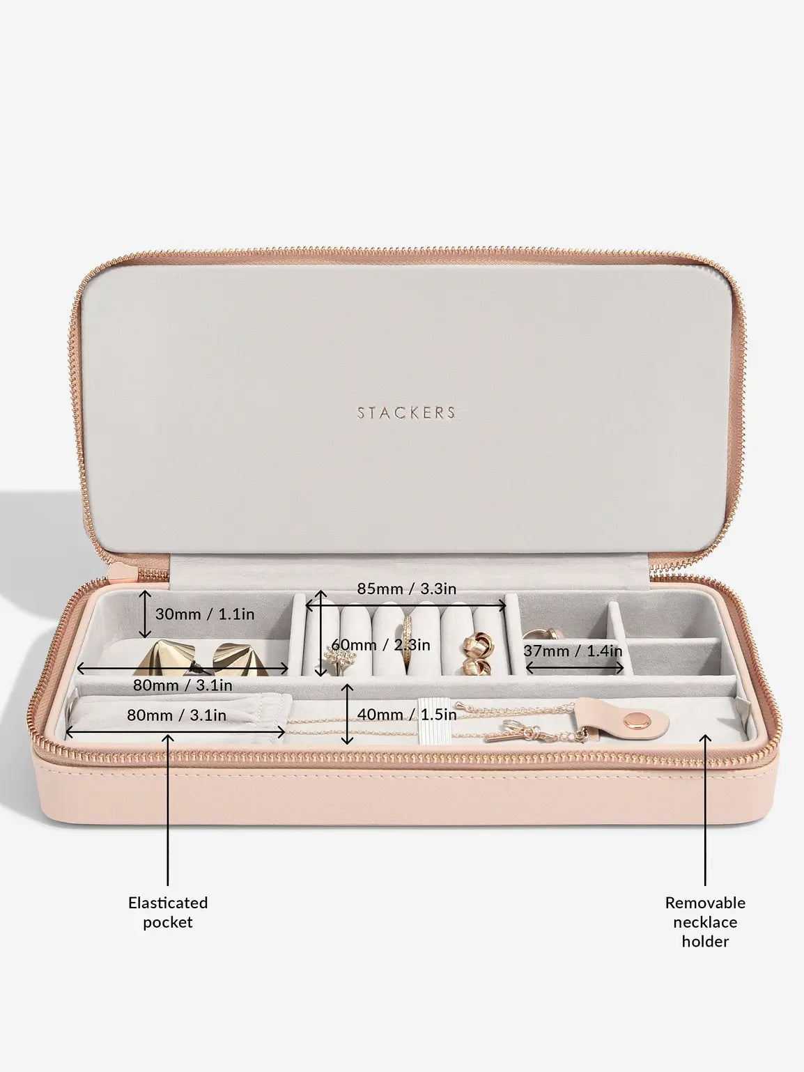 Boîte à bijoux de voyage oblongue Stackers rose