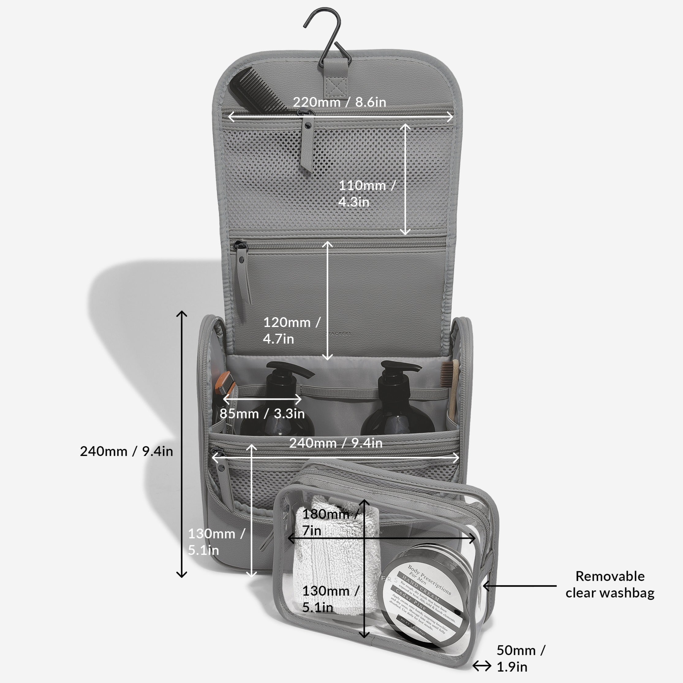 Stackers Hanging Toiletry Bag Dark Grey