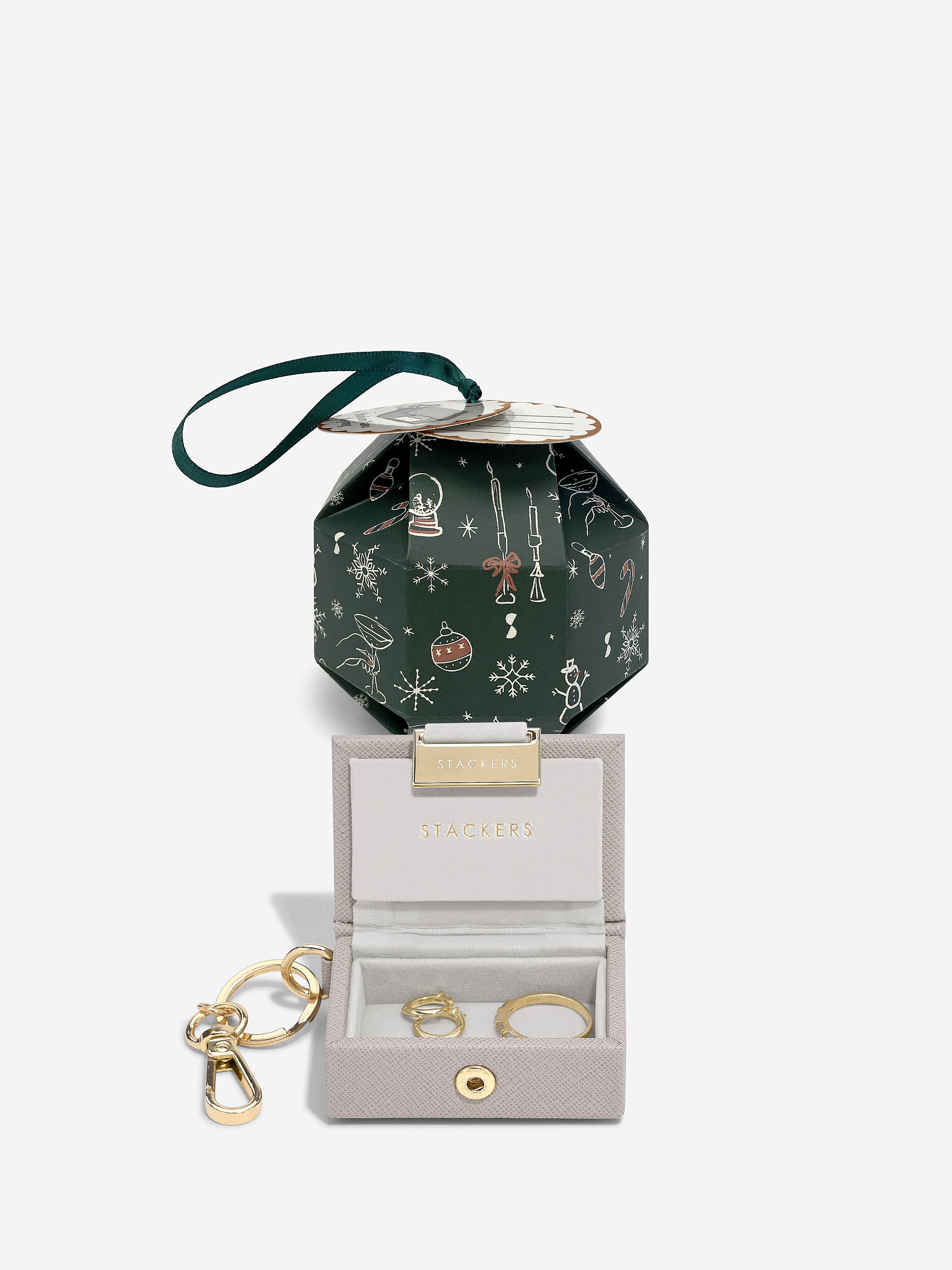 Stackers Jewellery Box Keychain in Decorative Christmas Ball Taupe
