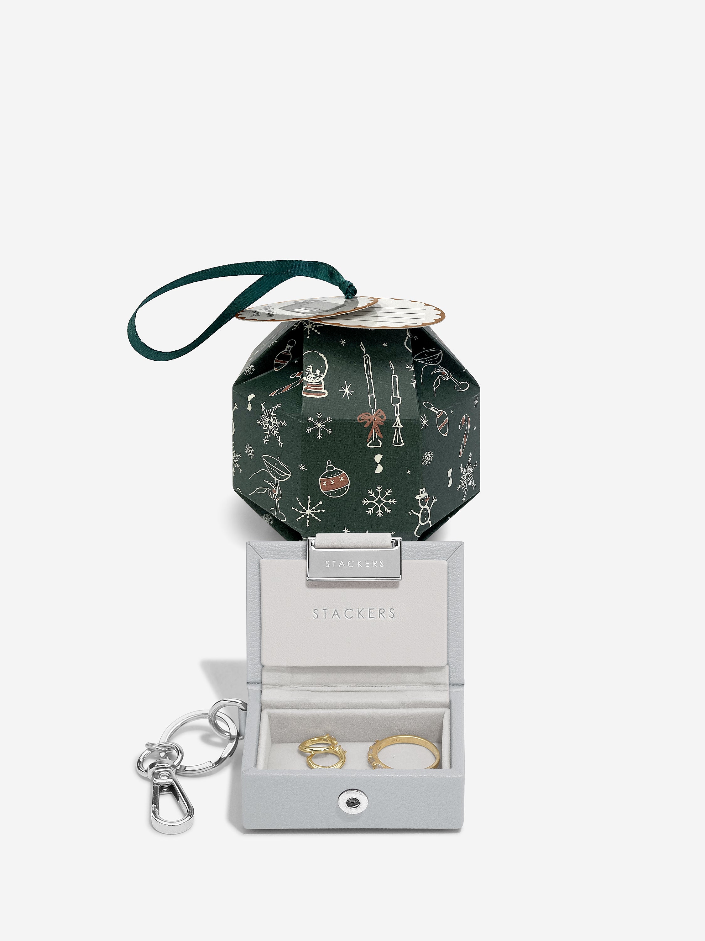 Stackers Jewellery Box Keychain in Decorative Christmas Ball Grey